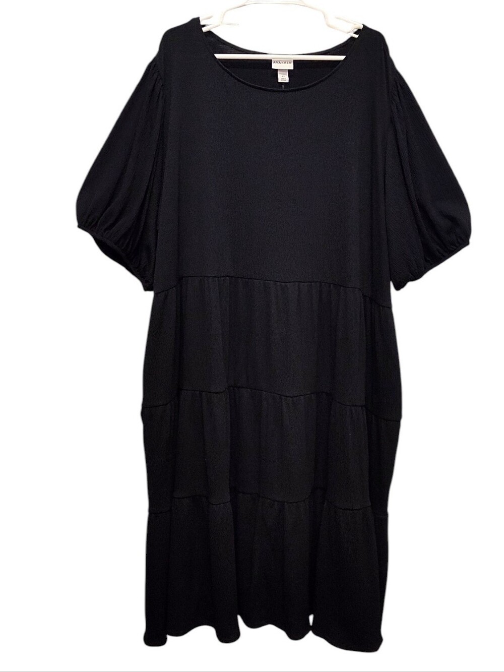 Ava & Viv Black Tiered Puff-Sleeve Midi Dress